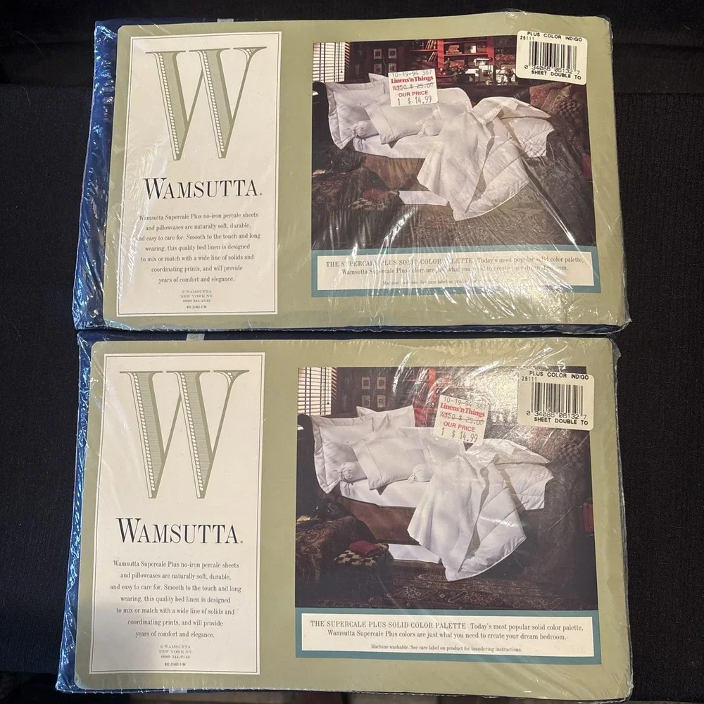 2 Wamsutta Supercale Plus Full Flat Sheets Indigo 200 TC Vintage Made in USA